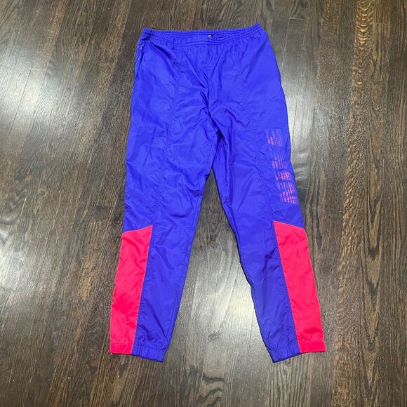 Vintage NIKE Track Pants Men’s Medium Spell Out Nylon 90s Gray Tag Purple Pink - Picture 1 of 8
